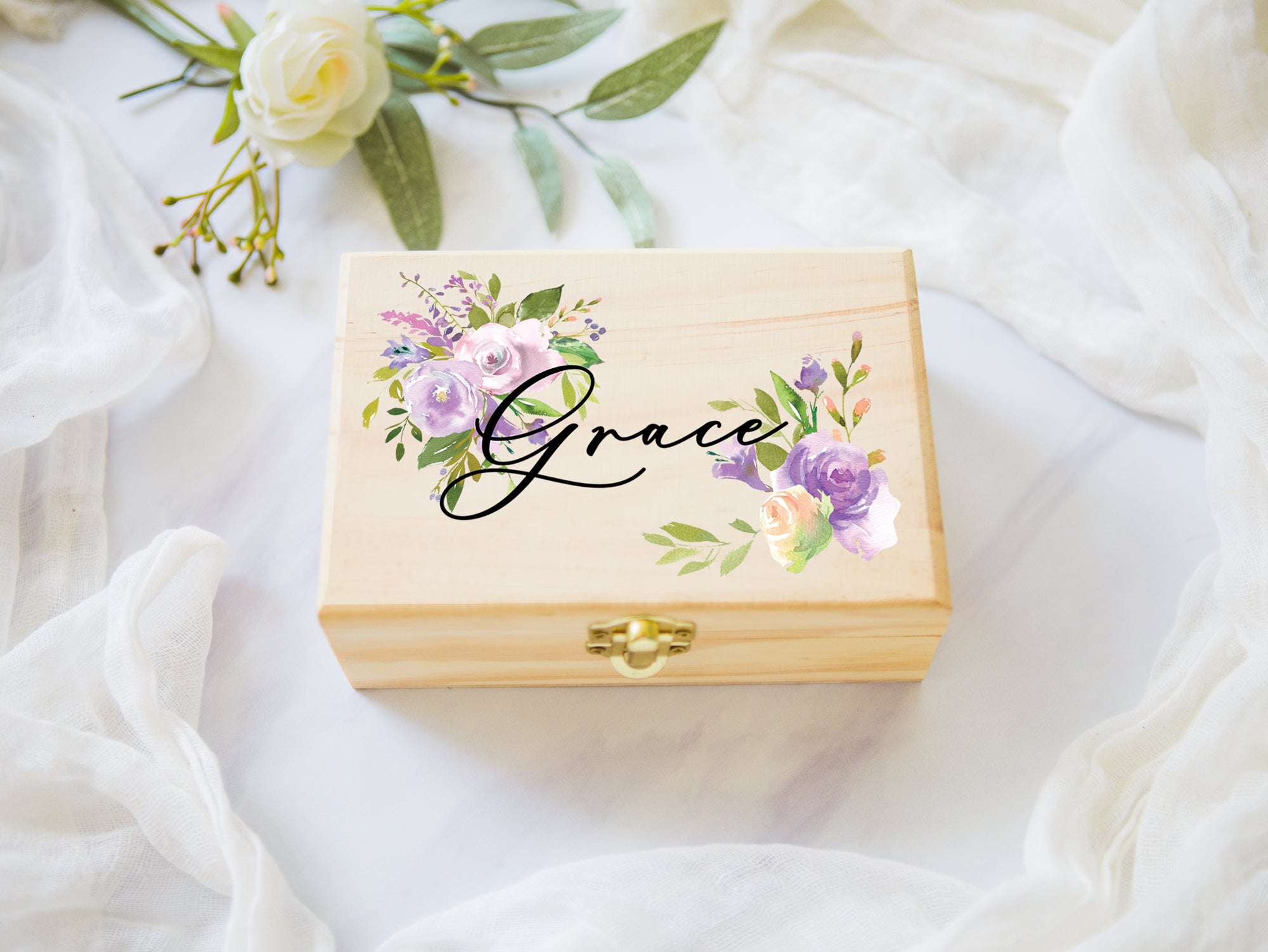 Personalized Jewelry Box Round Custom Name and initials for Sister Pink