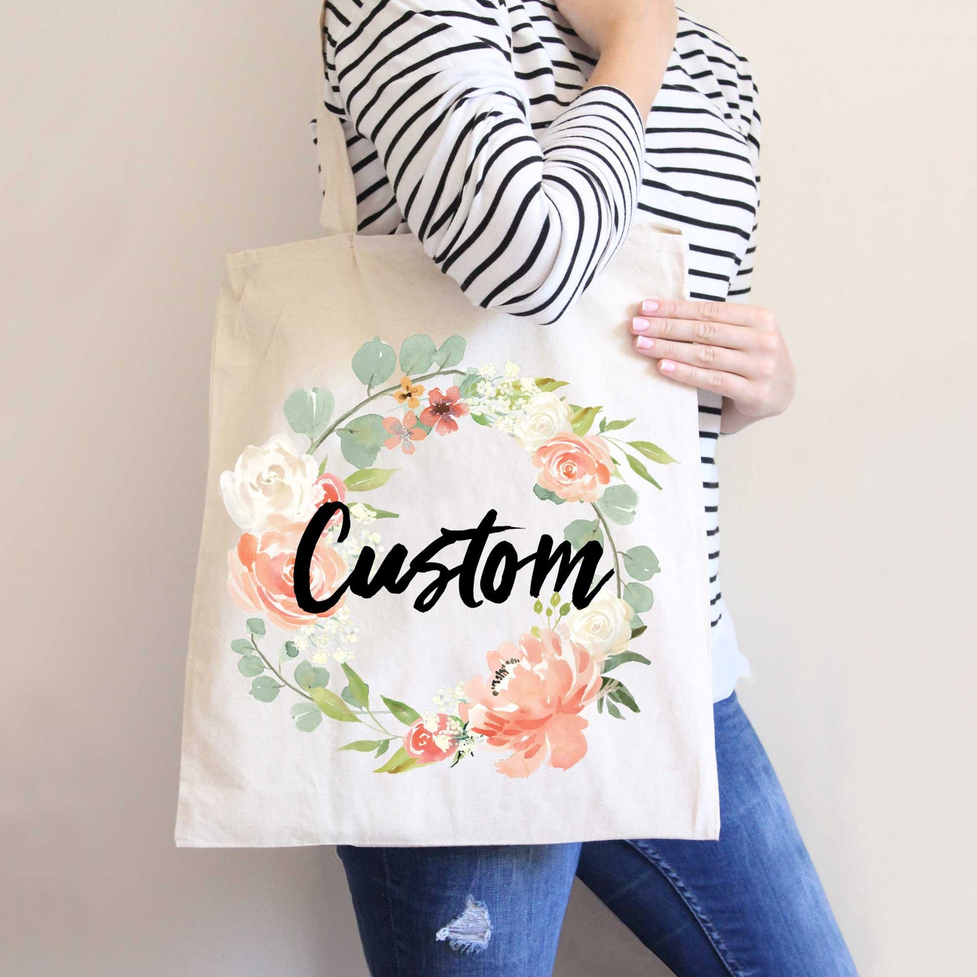 Personalized Wedding Floral Tote Bags Gift for Bridesmaid 