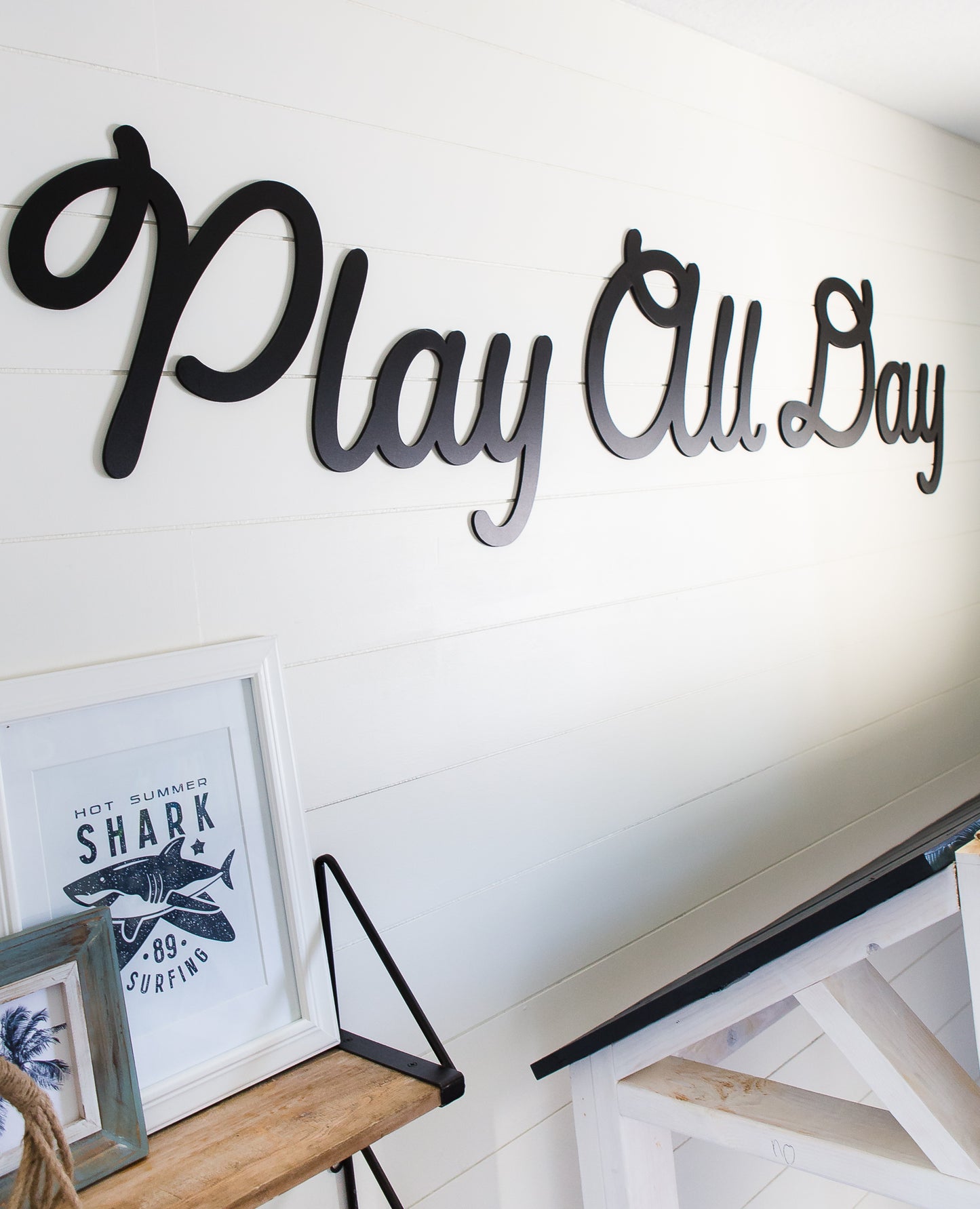 Playroom Wall Sign, Kids Bedroom Artwork "Play All Day" - Wedding Decor Gifts